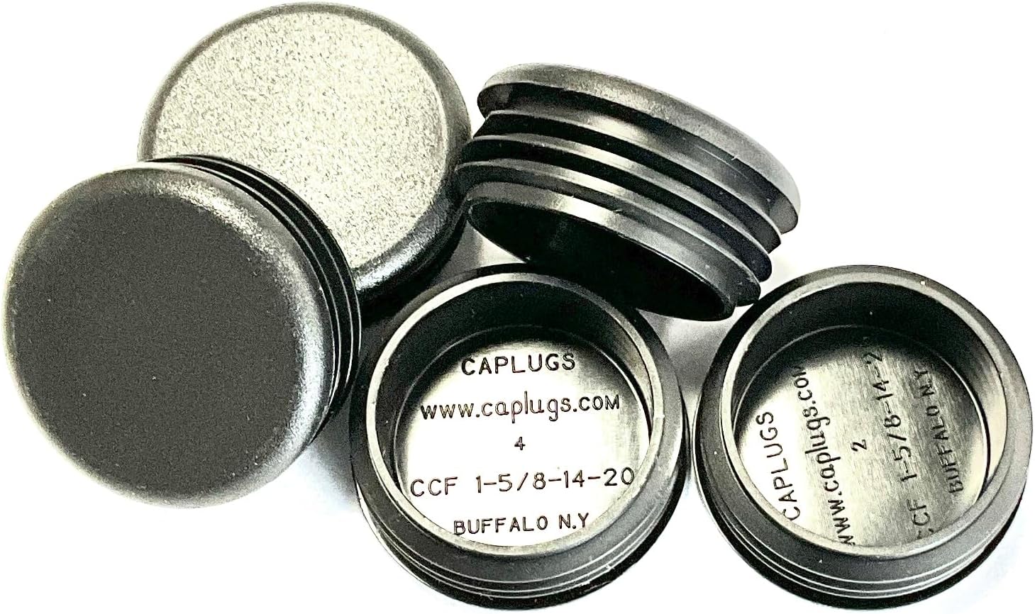 (Pack of 4) Genuine CAPLUGS Make -1-5/8" - 1-625 Inch OD Head Dia - (14-20 Ga - 1.46" - 1.55" ID) Snap-in Round Black Plastic Plugs