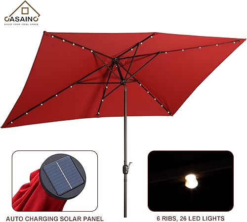 Miniatura 5 de CASAINC Sombrilla rectangular de aluminio de 6.5 x 10 pies para patio, mesa de mercado, sombrilla de aluminio con botón de inclinación y manivela