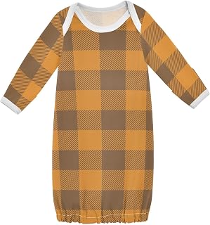 Vestido de dormir de algodón orgánico para bebé, de manga larga, suave, ligero, camisón para bebé para niño y niña, traje de regreso a casa, 3M, color amarillo y gris a cuadros, Cuadros