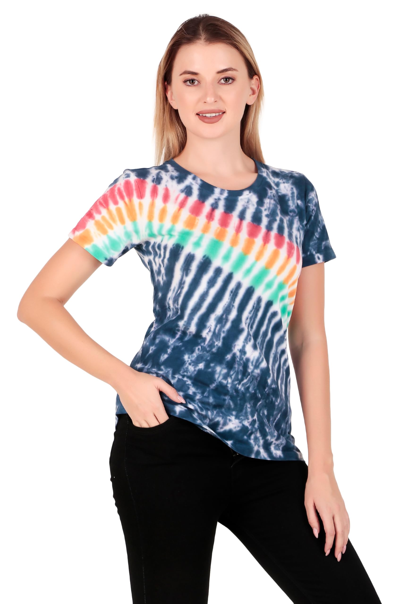 stories.label Women 100% Cotton Tie Dye Tshirt in Ribbed Neck Includes Plus Sizes, Regular Fit and Half Sleeves (Sizes Medium -5XL)-picture-53