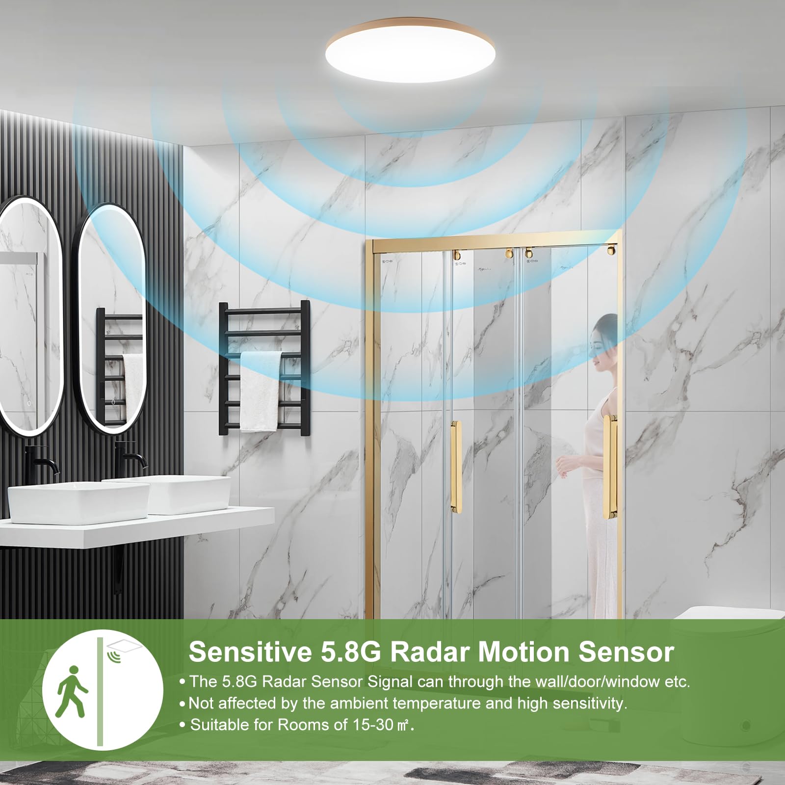 LEZOE Lámpara de techo LED con detector de movimiento regulable, 25W 3380lm 135(Lm/W) dimmable, ajustable, sensor 3000K/4000K/6500K Ideal para baño, garaje, sótano, balcón, entrada Ø35cmx6cm