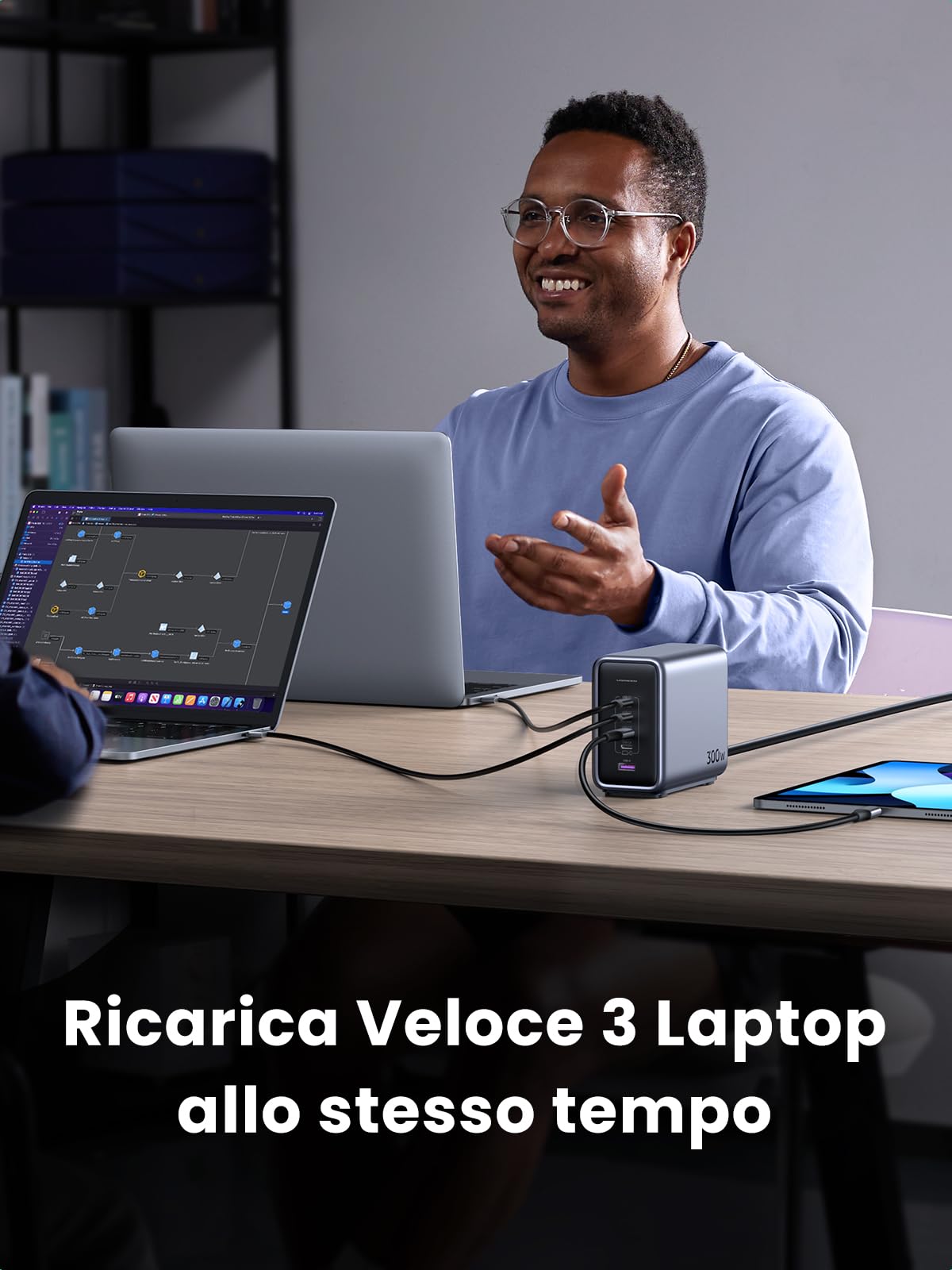 UGREEN Nexode Caricatore USB C GaN da 300W, Caricabatteria PD 3.1 con 5 Porte, Allimentatore a Porta Singola da 140W Compatibile MacBook iPhone 16 iPad Galaxy S24 Pixel Steam Deck con 240W Cavo 1.5M