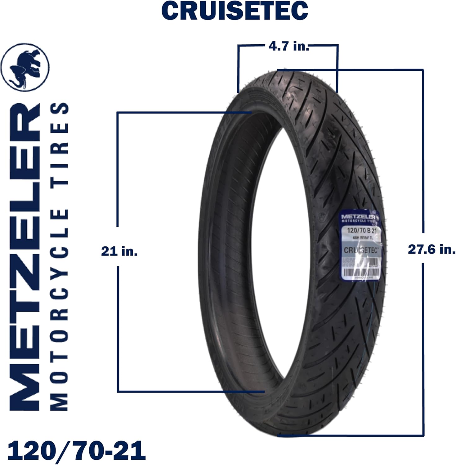 Metzeler Cruisetec 120/70B21 68H TL V-Twin Reinforced Motorcycle Front Tire - Performance Perfected for Cruiser, Custom & Heavy Tourers w/Enhanced Handling & Comfort - with Keychain