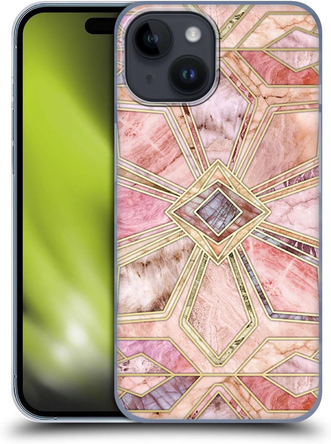 Head Case Designs Officially Licensed Micklyn Le Feuvre Art Deco Tiles in Soft Pastels Marble Patterns Hard Back Case Compatible with Apple iPhone 15