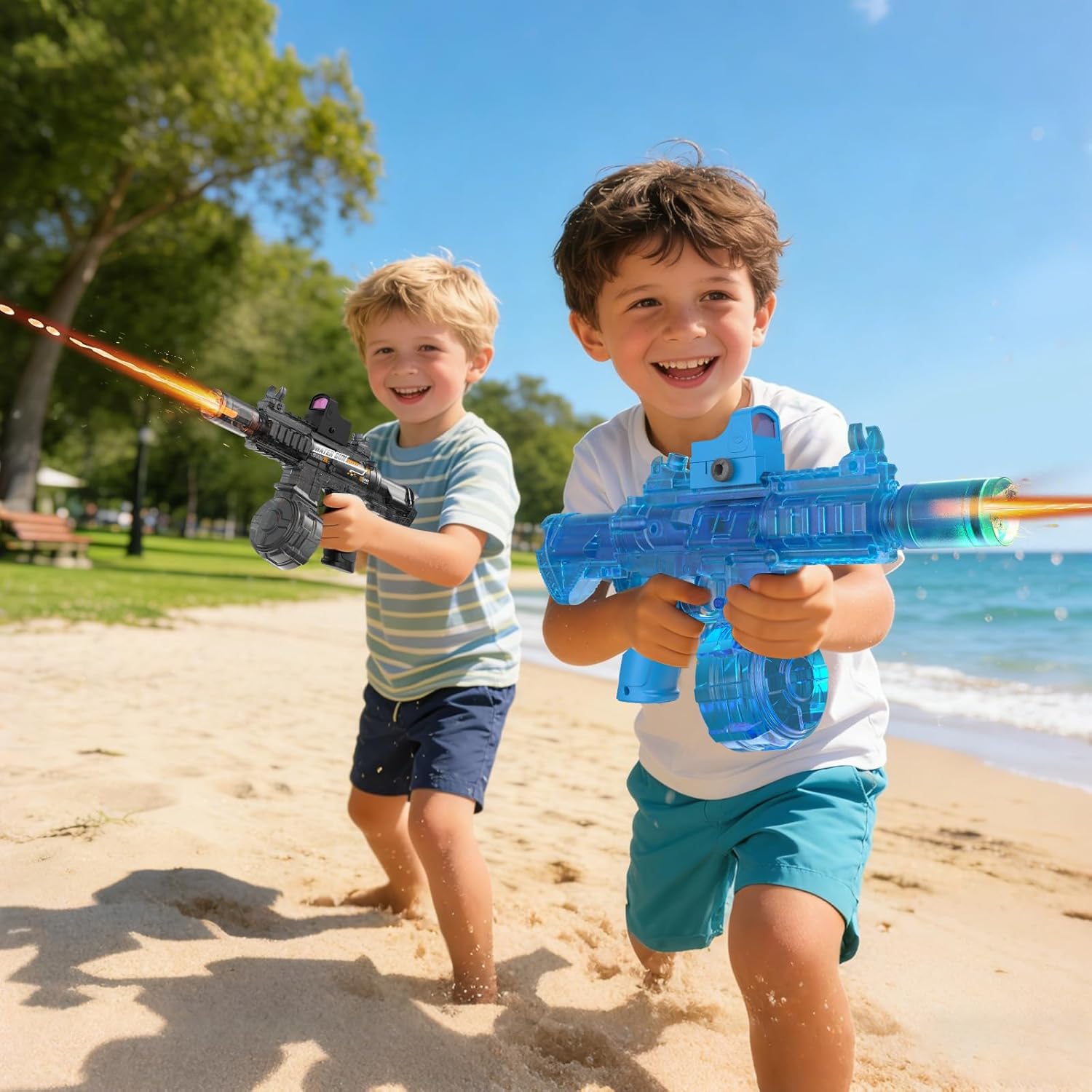 2 Pack Electric Water Gun for Kids Adults,2026 New Transparent Water Blaster Squirt Guns with Flashing Light,Range up to 28FT, Summer Outdoor Toy for Swimming Pool Beach Party(Grey Blue)