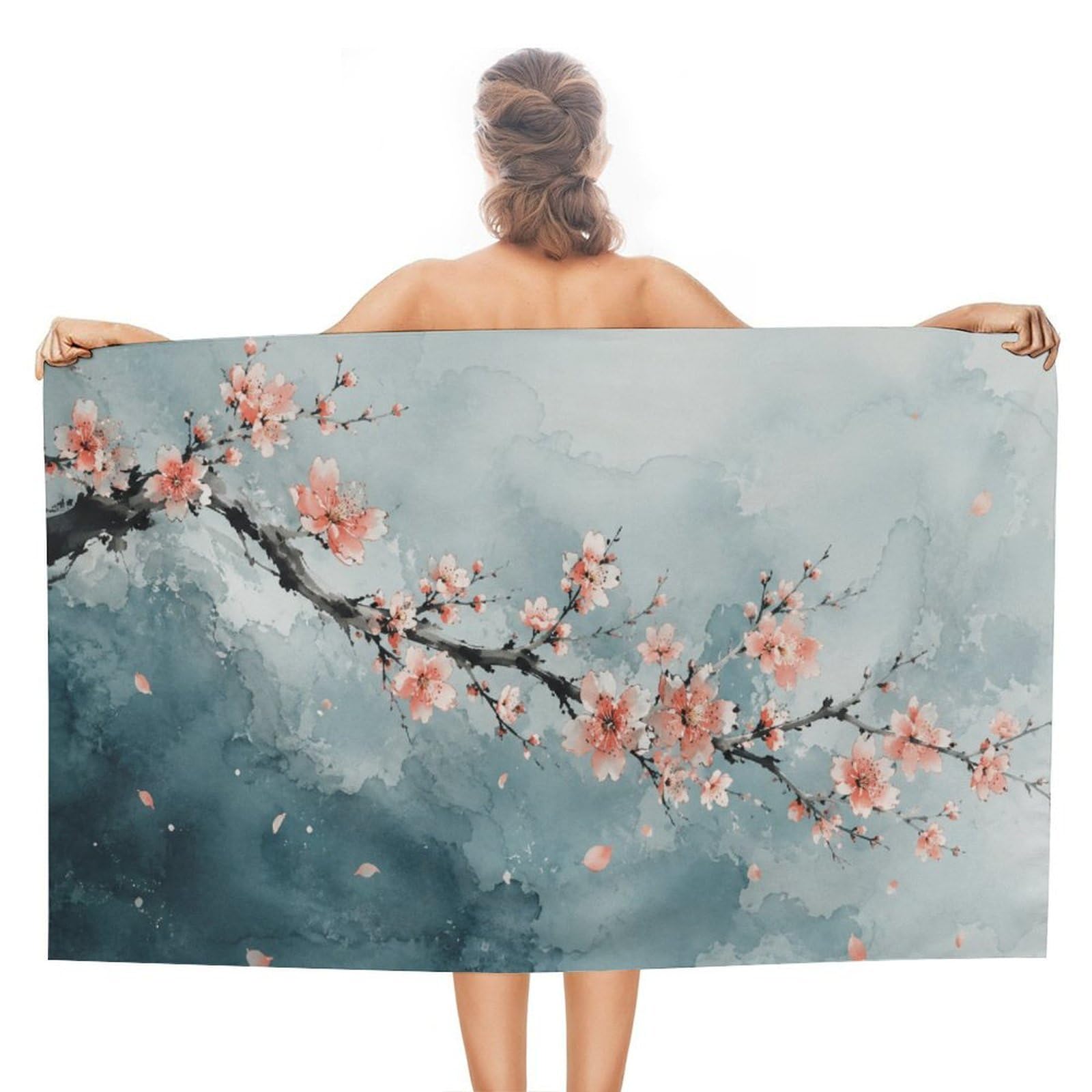 Anceky Cherry Blossom Branch Watercolor Oversized Beach Towel Quick Dry Sand Free Microfiber Travel Towel Lightweight Multi Purpose Beach Blanket Pool Gym Bath Towel 51x31 in