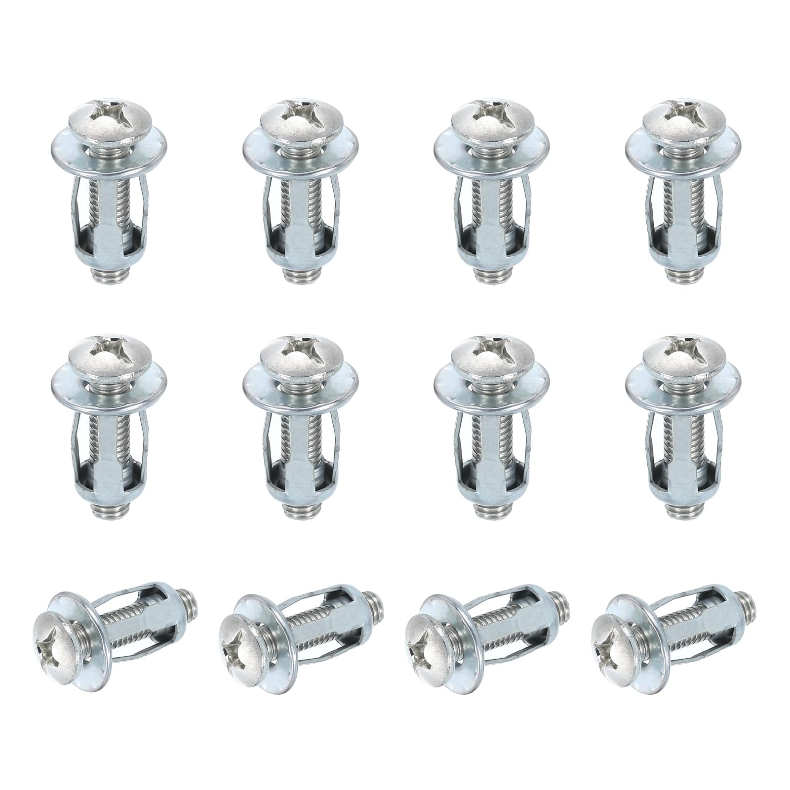 sourcing map 12 Set M6x28mm Jack Nuts, Carbon Steel Zinc Finish Expansion Screw Petal Nut, Multi-Grip Insert Rivet Nut Fasteners for Hollow Wall Iron Skin Line Use in Thin Soft Wall, Silver โ image 1