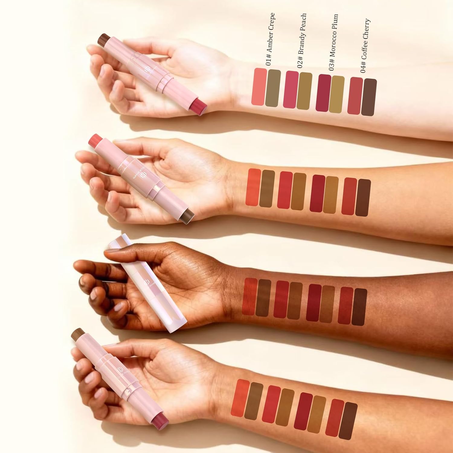 Color Nymph Blush Contour Stick, Double-end Cream Blush & Contour Makeup Stick Multiuse Blusher with Butter Bronzer For Cheeks Eyes Lip Matte Texture Silky-Smooth - 04# Coffee Cherry - Image 7