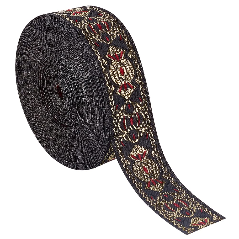 Ruban jacquard vintage noir 25mm de style ethnique pour mercerie et broderie antique