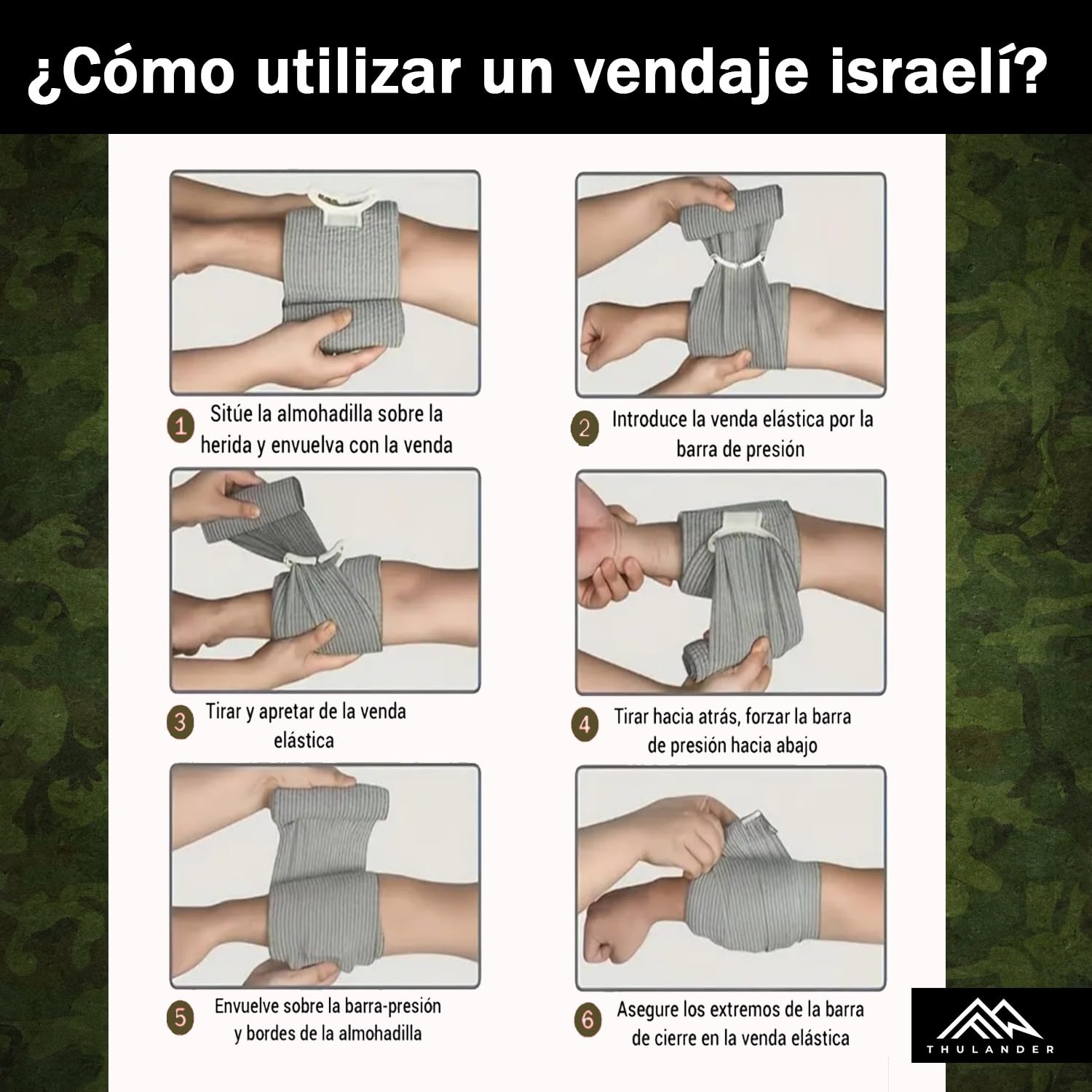 Thulander Pack Torniquete Tactico + Vendaje Israeli Botiquin Primeros Auxilios para Hemorragias Control Perdida de Sangre Kit de Emergencia para Supervivencia Uso Militar Policial IFAK