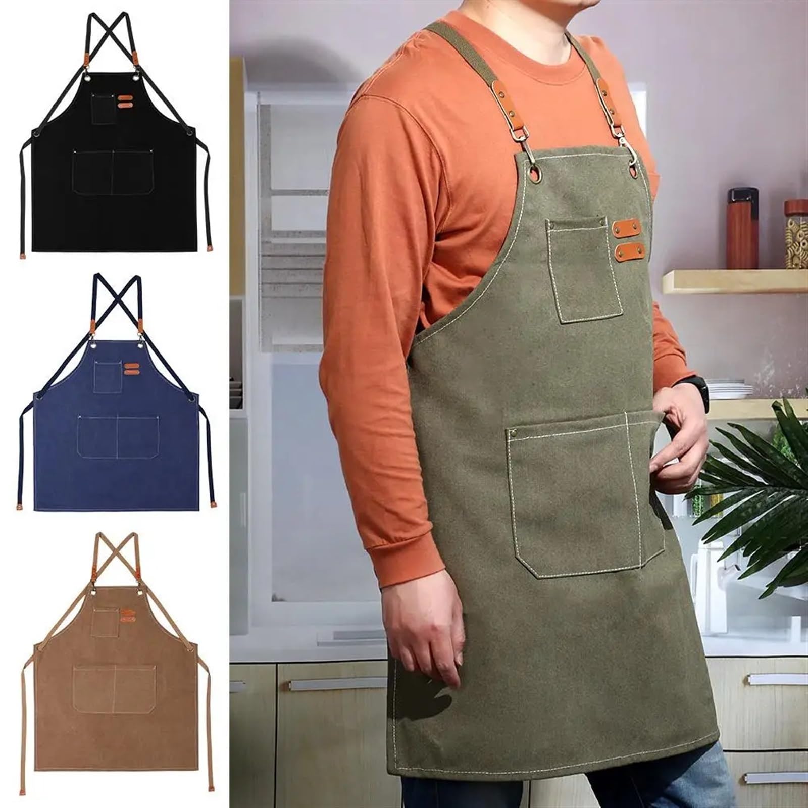 Grembiule in denim di tela addensata Grembiule da barista Cucina Ristorante Lavoratore Barbiere Falegname Fiorista Grembiule for donna Uomo(Purple)