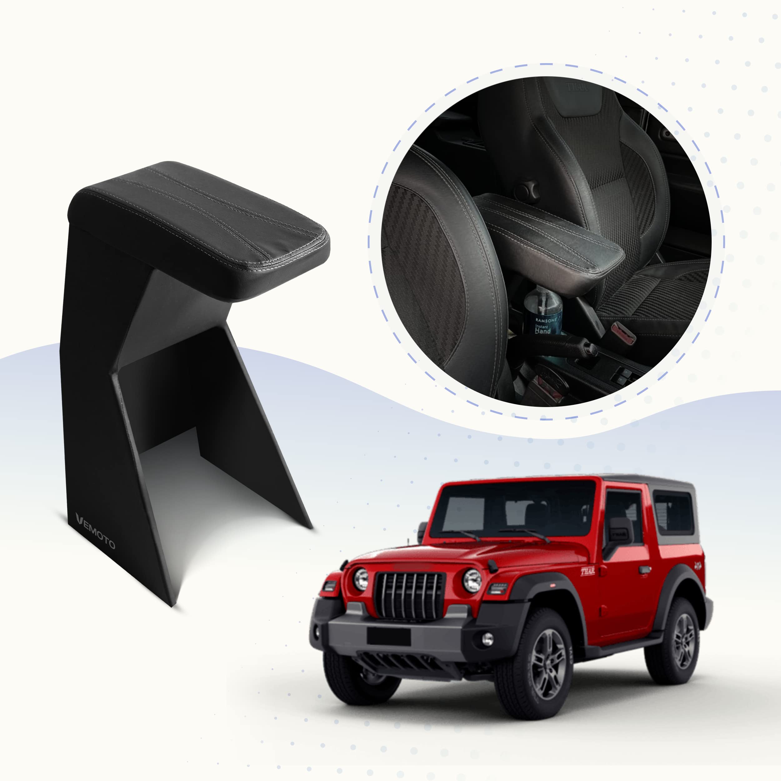 VEMOTO™ Premium Armrests for Mahindra THAR With 2 USB Ports & Cup holders (THAR 1.0, Only FRONT Armrest)-picture-28