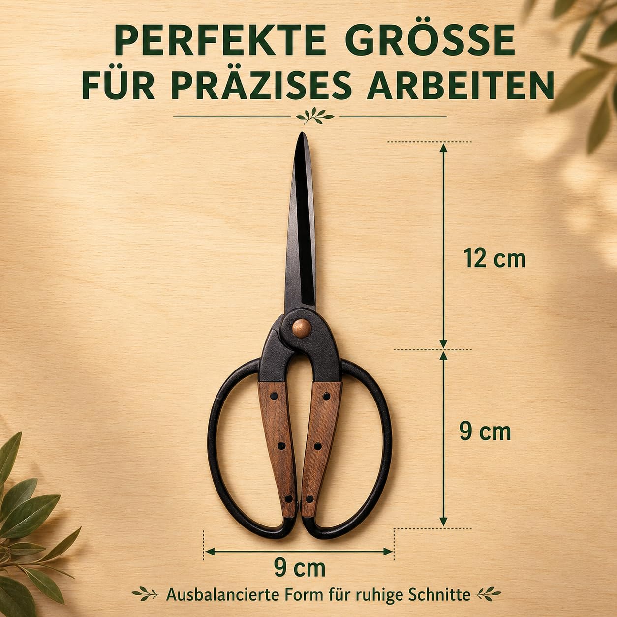 Traditionelle asiatische Bonsaischere, Pflanzenschere, Kräuterschere, Gartenschere, Blumenschere - aus schwarzem Edelstahl mit Walnussholzgriff