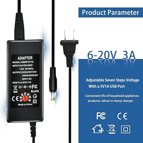 Miniatura 5 de Universal 100V-240V AC a DC Fuente de alimentación de 12 voltios Convertidor de conmutación ajustable con 8 puntas, adaptadores de viaje de 0.217 x