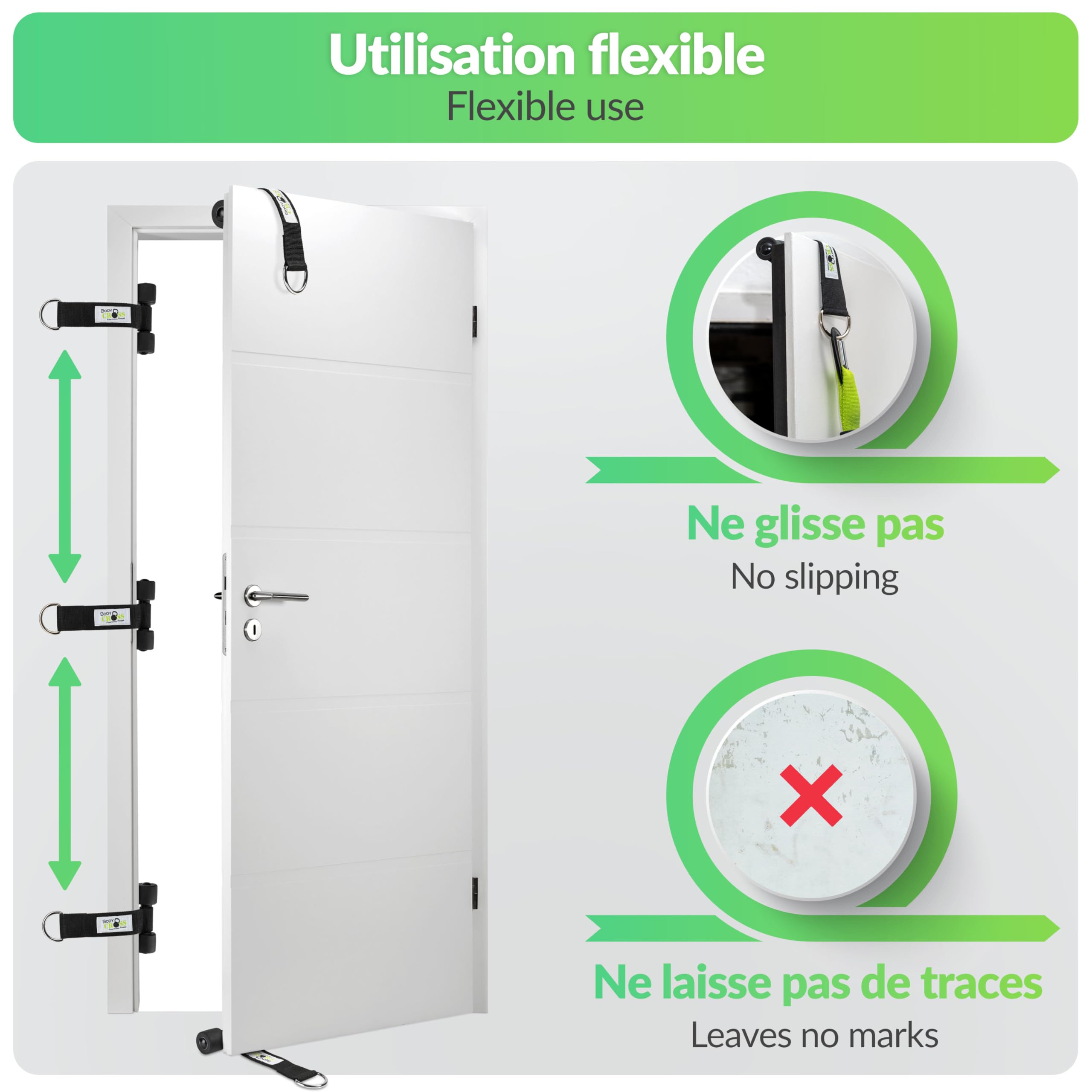 BodyCROSS Ancrage de porte de qualité supérieure pour sangles d'entraînement et bandes de fitness | Ultra stable et sûr | Parfait pour l'entraînement en intérieur | Garantie de 10 ans