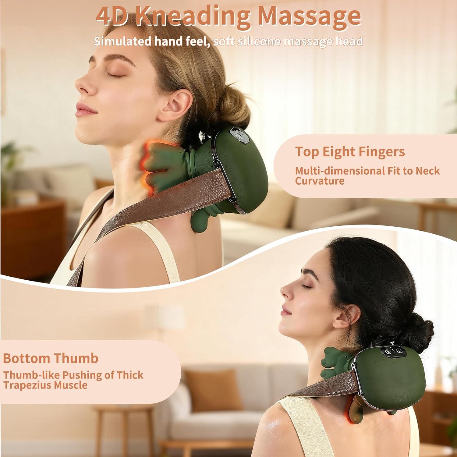 Neck Massager with Heat,Cordless Electric Shiatsu Neck and Back Massager 3 Speeds 2 Heat Settings,Portable Heated Neck Massager,4D Kneading Neck and for Muscle Relax (Green)