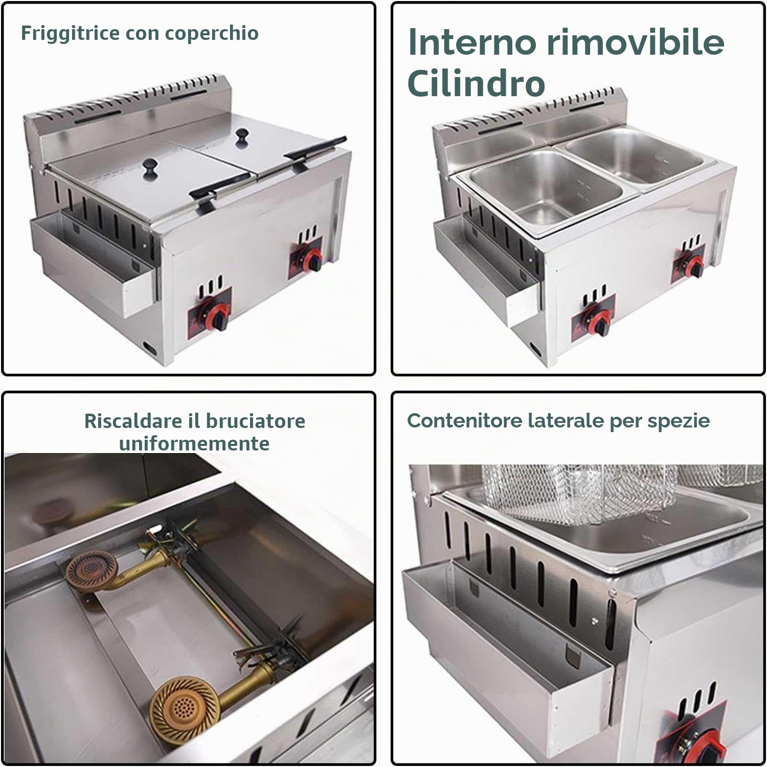 Friggitrice a gas commerciale con 2 cesti – 10 l x 2 grande capacità, controllo preciso della temperatura per patatine fritte, pesce e altro ancora in qualità ristorante