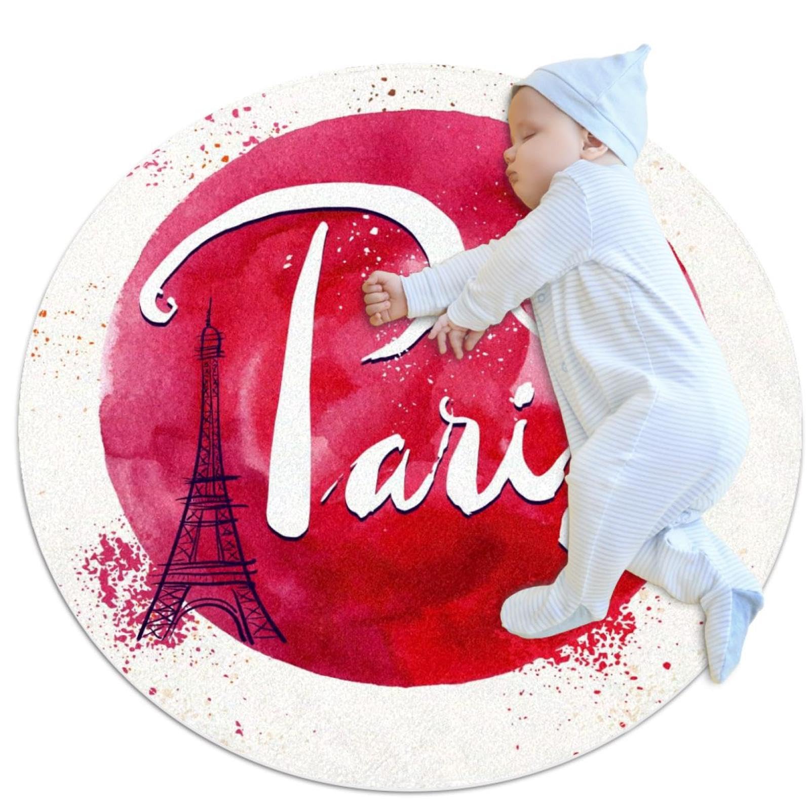 Tapis de salle de bain aquarelle Paris rond 1m lavable et polyvalent