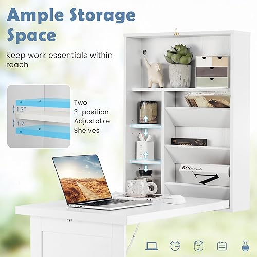 Miniatura 7 de Tangkula Escritorio de montaje en pared escritorio flotante convertible plegable escritorio de Murphy multifunción para oficina en casa escritorio