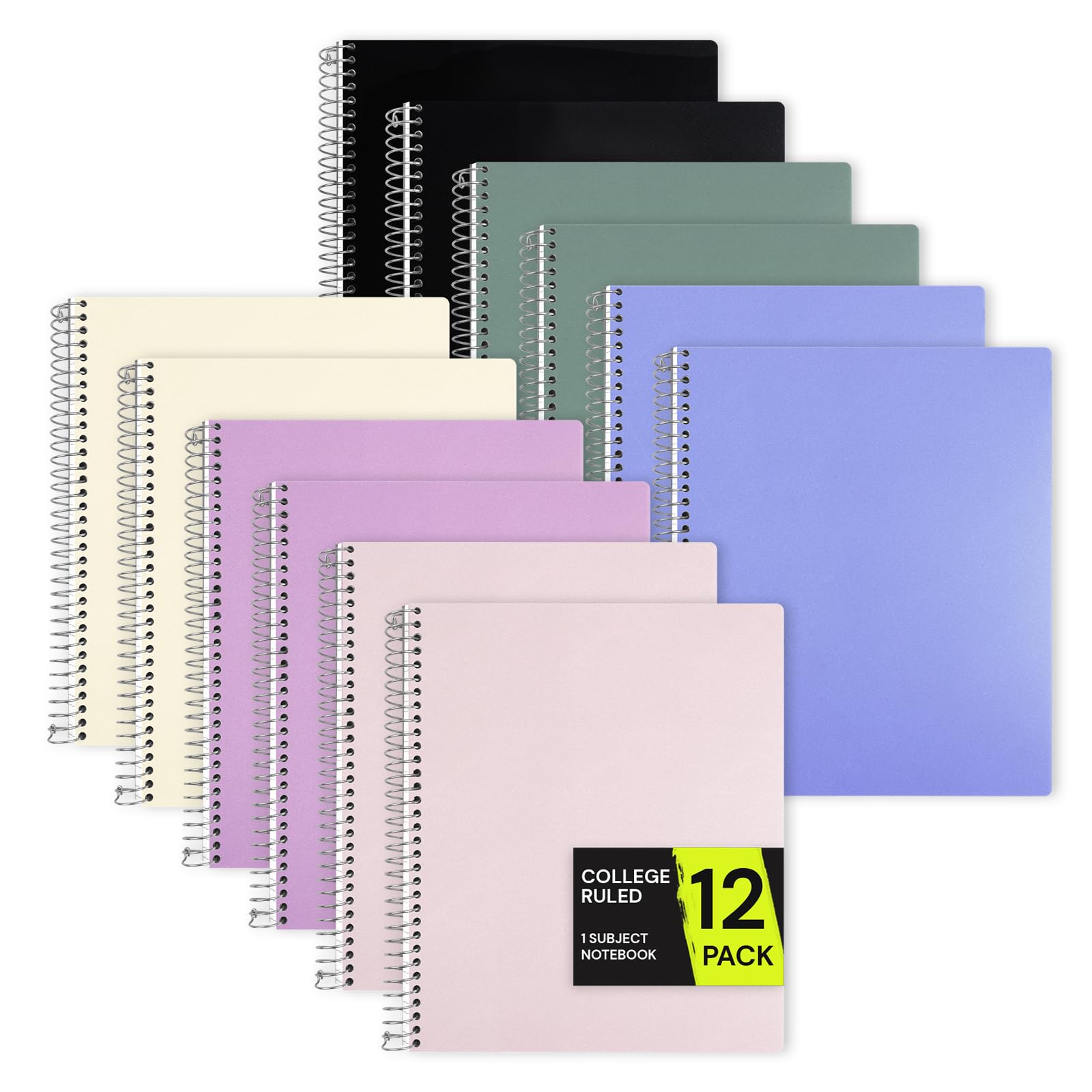 ONAVIA Spiralbuch, College, liniert, Großpackung, 200 Seiten, sortiert | 100 Blatt, 22,9 x 27,9 cm, 12 Stück, wasserdichter Kunststoffeinband, langlebig, Schulhefte, Studenten, Lehrer, Klassenzimmer