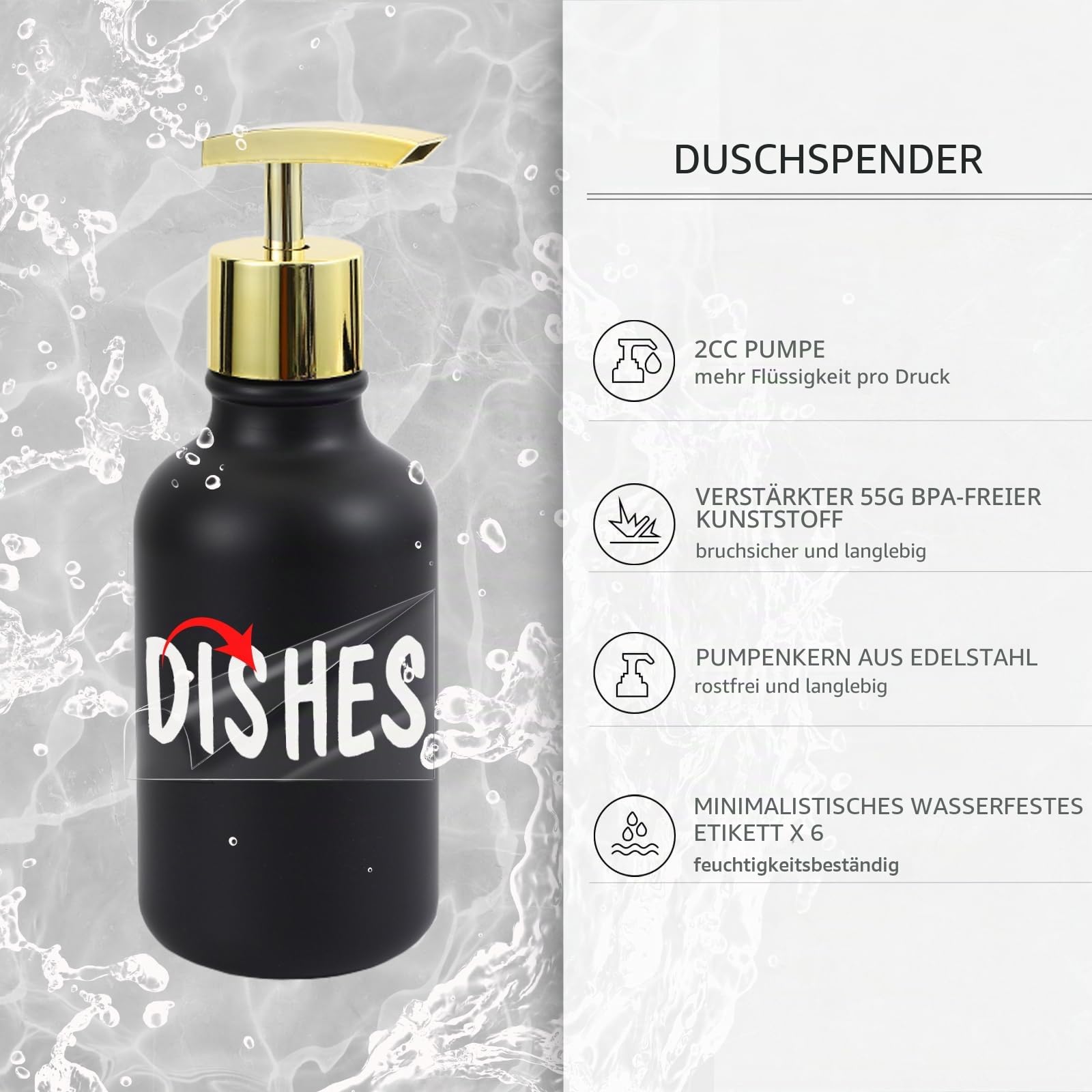 XLHOMO Schwarz und Gold Badezimmer Zubehör Set - 10 Stück Badezimmer Sets mit Mülleimer, Seifenspender, Seifenschale, Zahnbürstenhalter und Becher, Toilettenbürste, Qtip Halter, Badezimmer Zubehör Set