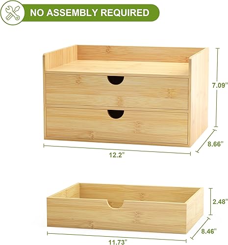 Miniatura 3 de Organizador de escritorio de bambú con cajones, cajones de almacenamiento de escritorio para facturas, suministros de oficina, utensilios de cocina,