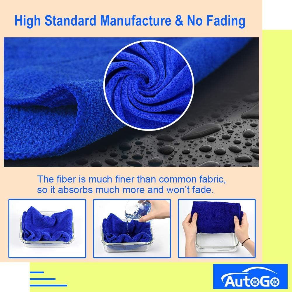 AutoGo 16x16 Inch Pack of 3 Versatile Microfiber Cleaning Cloth, High-Absorbent Lint-Free Streak-Free Towel for Car, House, Kitchen, Window, etc. : Automotive