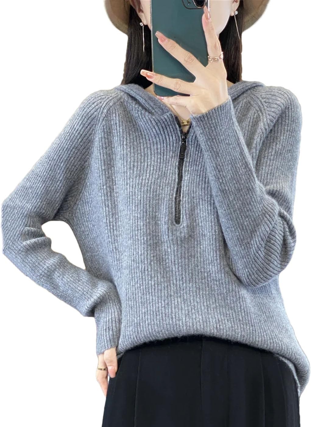 Women's Fall Winter Hooded Pullovers Thick Warm Soft Slim Cashmere Sweater 100% Merino Wool Knit Sweatshirts