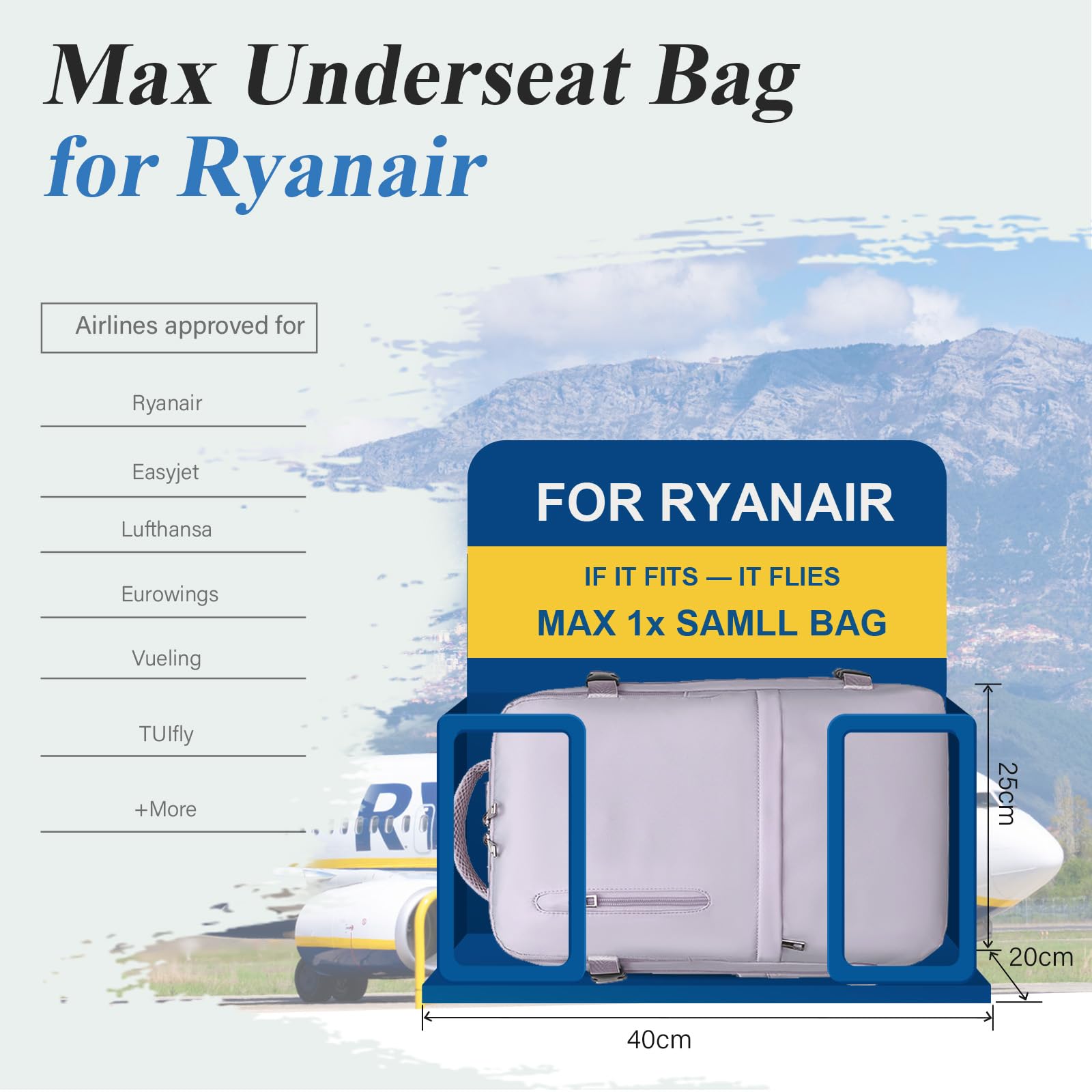 VMIKIV Zaino Ryanair 40x20x25 Zaino da Viaggio Bagaglio a Mano 40x20x25 Ryanair Zaini Casual per Aereo Zaino Antifurto Donna Uomo Borse da Cabina per Scuola Università