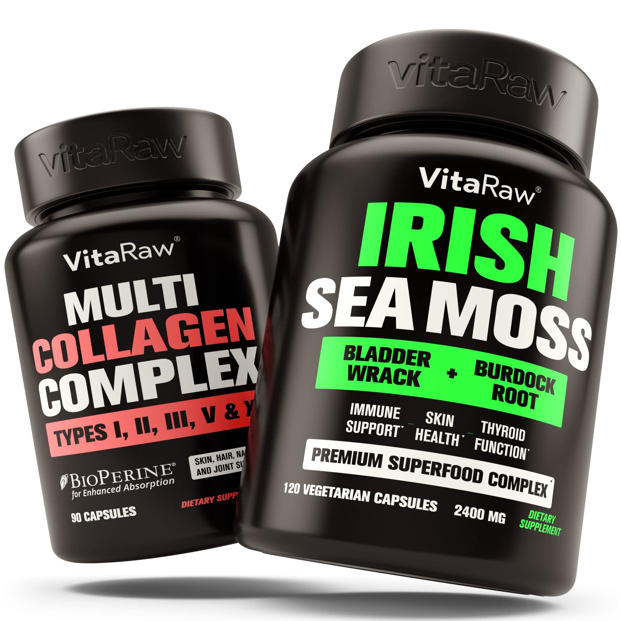 Multi Collagen + Irish Sea Moss - Collagen Pills for Hair, Skin & Joints + Immune Support, Joint & T