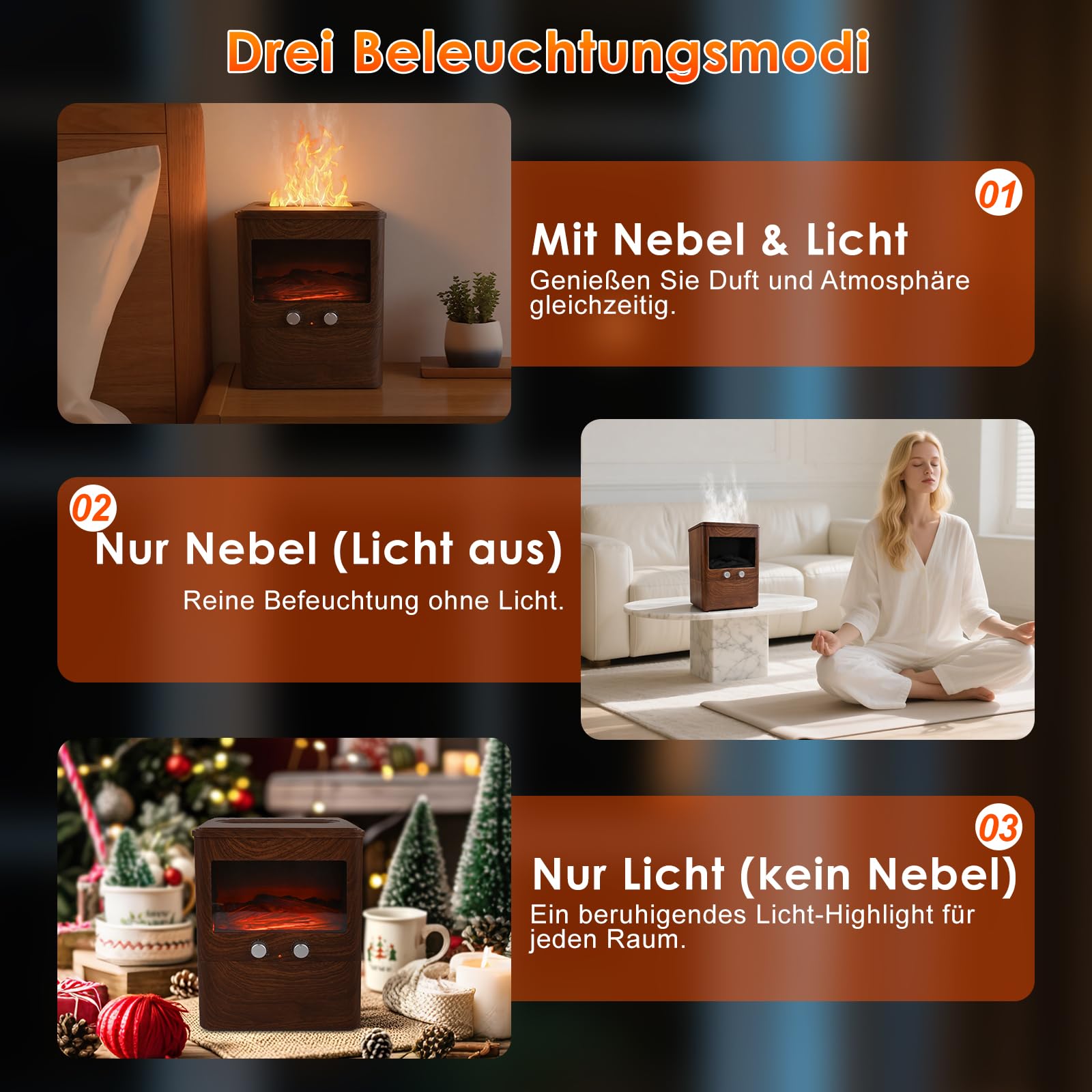 Aroma Diffuser für ätherische öle Ultraschall Luftbefeuchter Duftöl Duftlampen Aromatherapie Diffusor für Yoga Büro Schlafzimmer, Weiß (3L Flammen)
