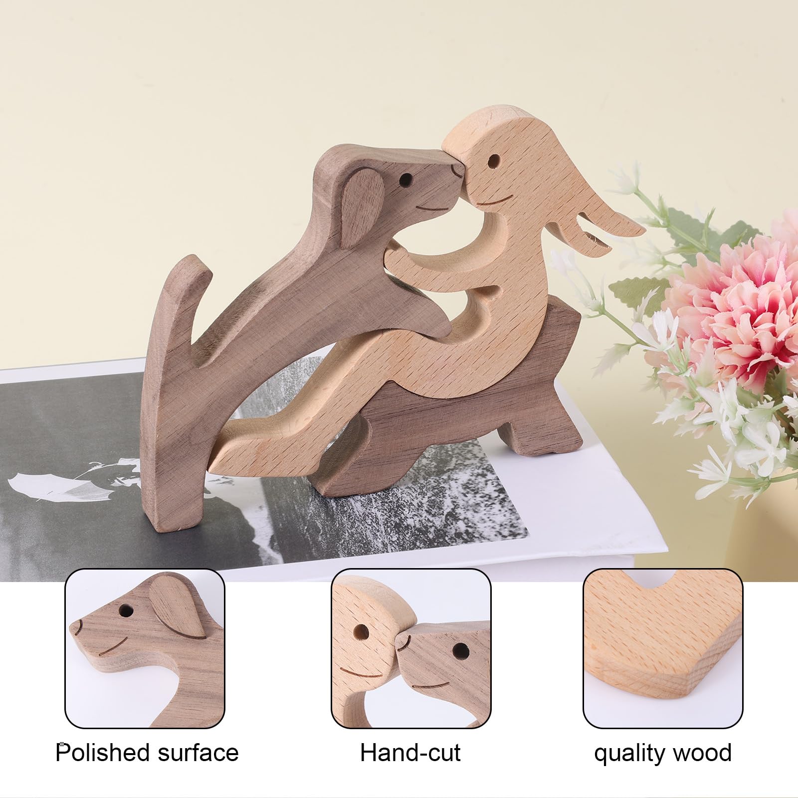 BOXOB 3pcs Wooden Dog Figurines - Image 4
