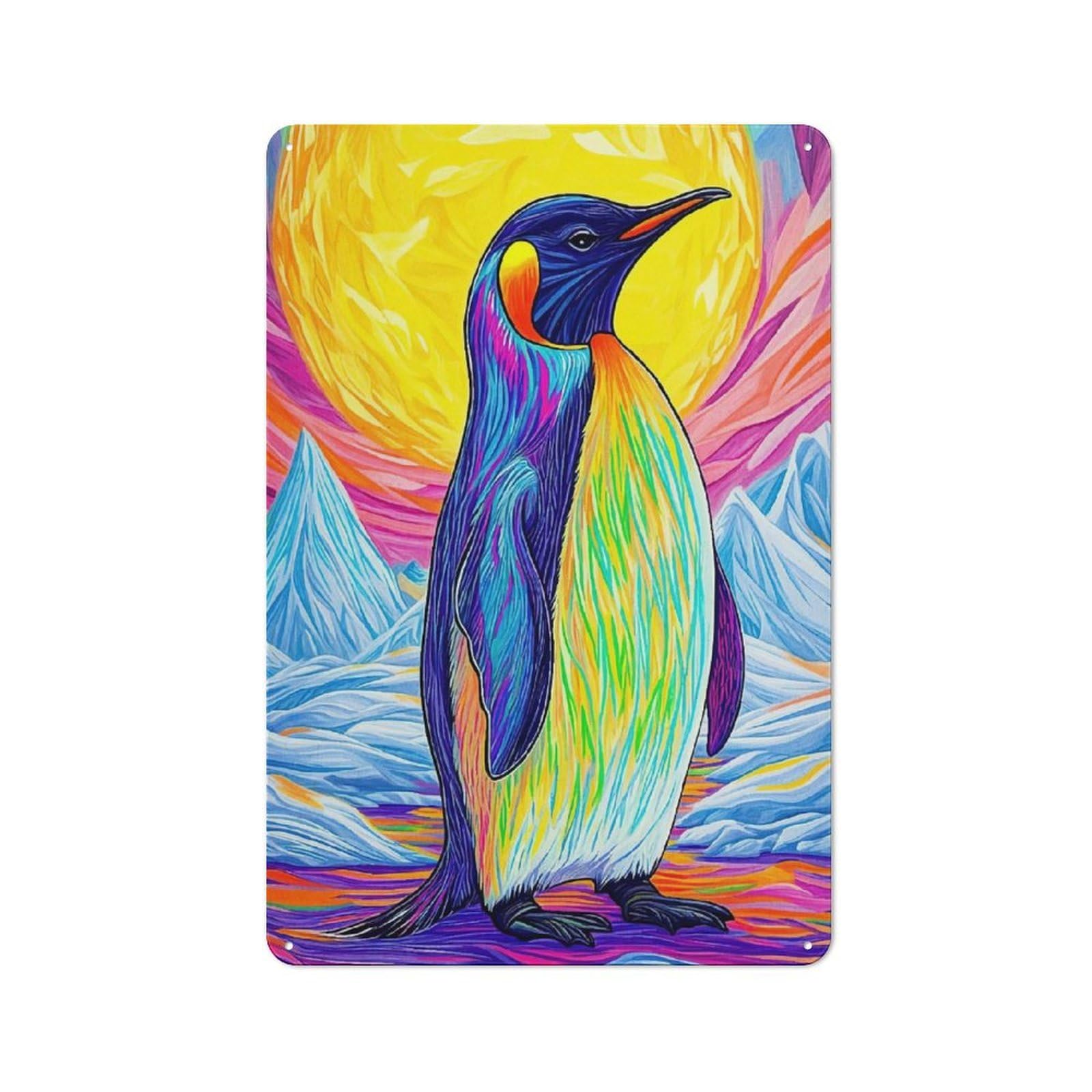 Junmoney Penguin Arctic Landscape Classic Kitchen Metal Sign 30X20cm Featuring Cafe Wall Decor For Restaurant, Kitchen, Counter Or Breakfast Nook