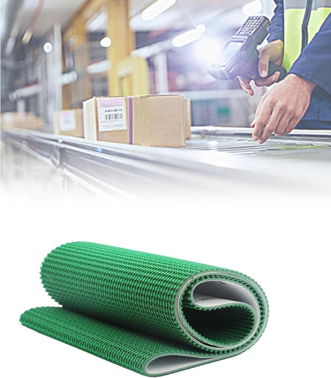Cinta transportadora industrial de PVC verde de 4 mm de grosor, 120 x 280 cm, material resistente para un transporte eficiente