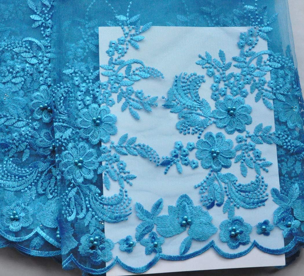 SanVera17 African Lace Net Fabrics Nigerian French Fabric Embroidered and Beading Lace for Party Wedding 5 Yards
