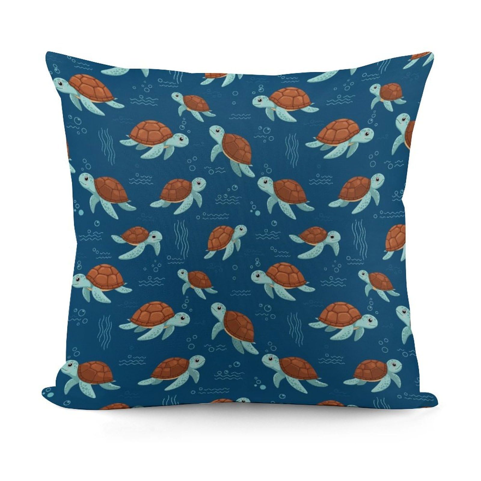 Decorative Soft Cute Sea Turtles Plush Pattern Couch Pillow Covers with Zipper for Sofa, Bed, Living Room