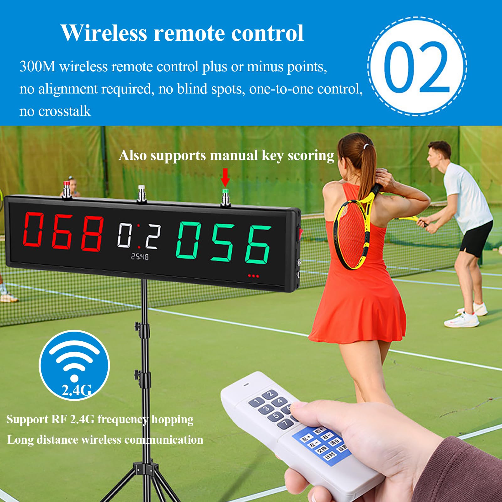 Scorer del gioco senza fili, tabellone segnapunti elettronico a LED con telecomando, visualizzazione del numero di gioco, funzione di memoria di spegnimento, visualizzazione della cronologia dei