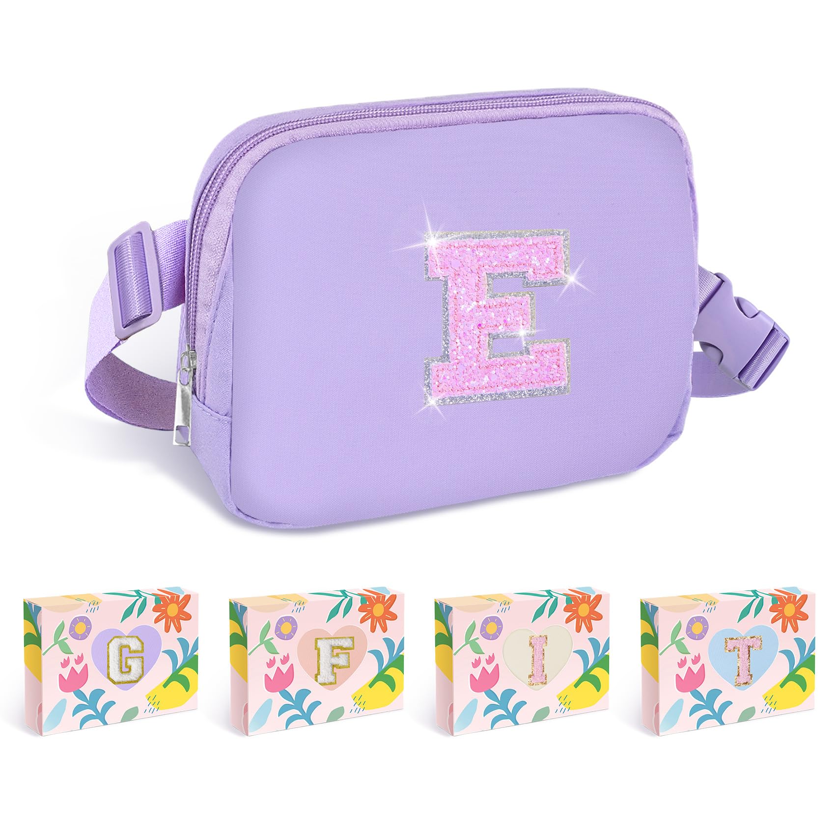 COSHAYSOO Purple Fanny Pack for Girls Purse Crossbody Belt Bag with Initials, Personalized 6 7 8 9 10 11 12 Year Old Teen Girl Birthday Gift Ideas
