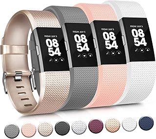 Vancle Sport Bands Compatible with Fitbit Charge 2 Bands, Adjustable Replacement Strap Wristband for Fitbit Charge 2 Smartwatch Heart Rate Fitness Wristband Small Large (#C, 4PCS(Gold+Grey+Blush Pink+White), Large)