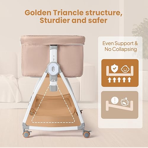 Miniatura 4 de JOYMOR Cuna de bebé 3 en 1, moisés de noche para bebé, con cómodo colchón y ruedas, 6 alturas ajustables fácil plegable portátil para recién nacido