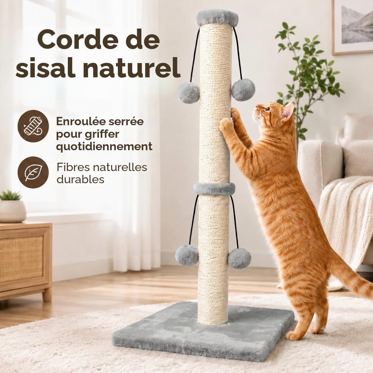 Dimaka Grattez naturellement la corde de chanvre pour chat, jouet pour chaton griffant 4 balles - Le chat gratte la pile