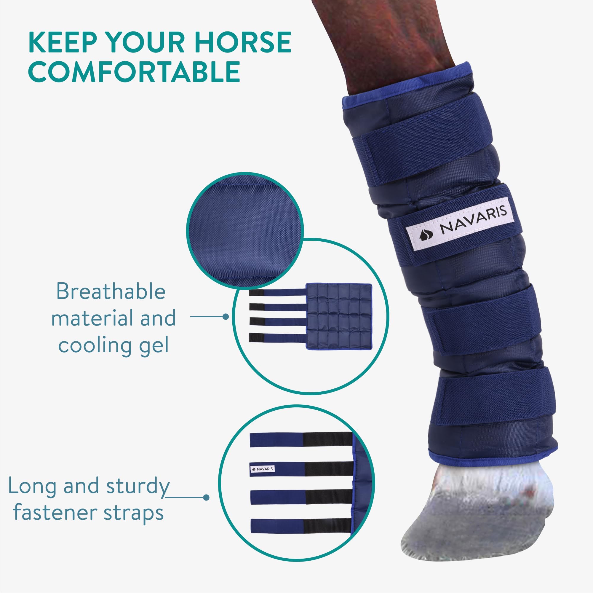 Navaris Borsa Ghiaccio Ginocchio - Set da 2 Impacchi - Gel Ghiaccio da Freezer Riutilizzabile per Cavalli - per Caviglia Gambe - con 2 Borse Trasporto - Facile da Applicare - Blu