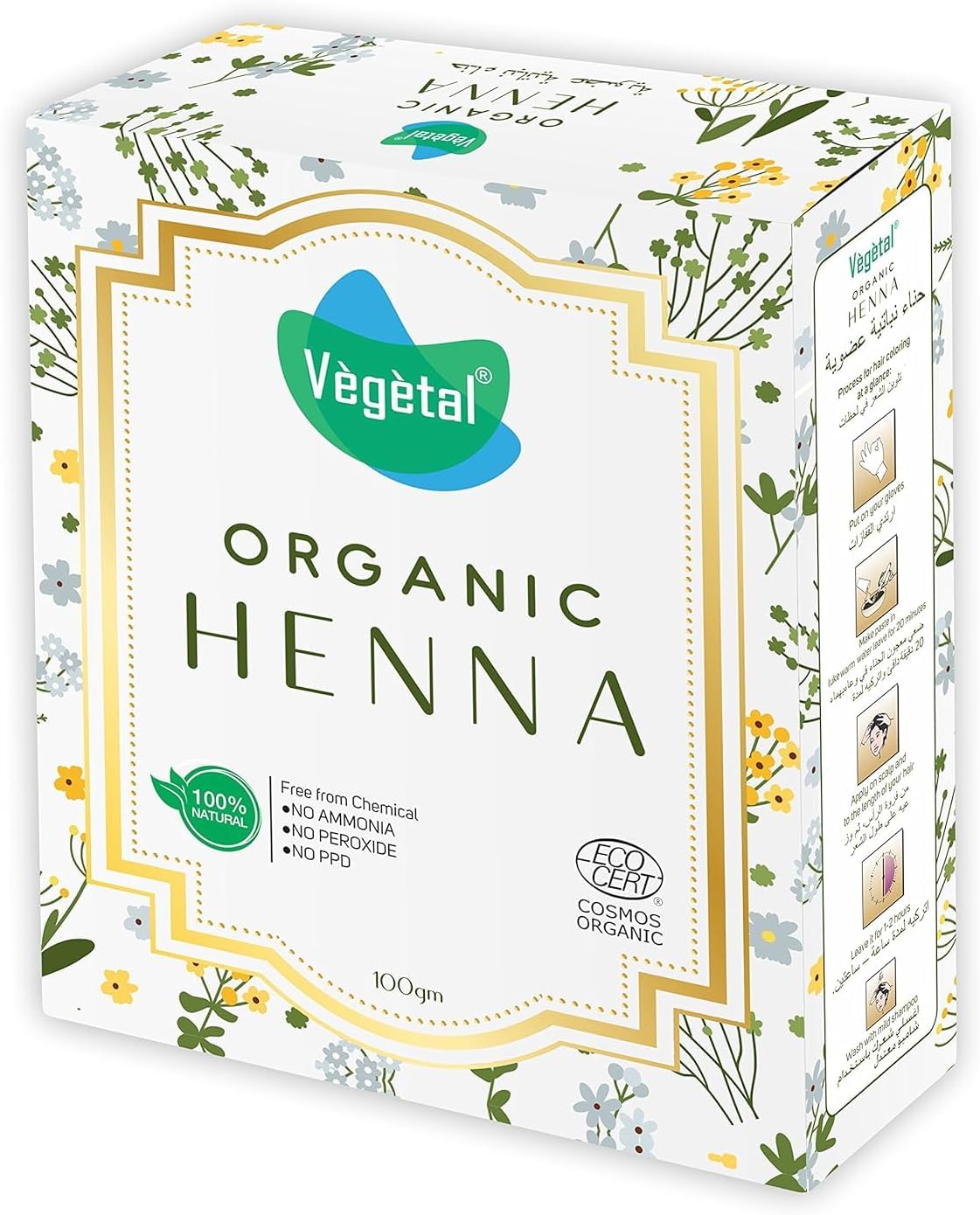 Certified Organic and Herbal Henna Powder, for Natural Hair Coloring, Prevent Early Greying & Protects hair Damage from Chemical Hair Color - 100g