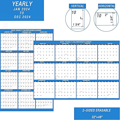 Miniatura 3 de Calendario de pared 2024 mensual borrable de 32 x 48 pulgadas, calendario de pared grande de borrado en húmedo y seco para pared 2024-2025,