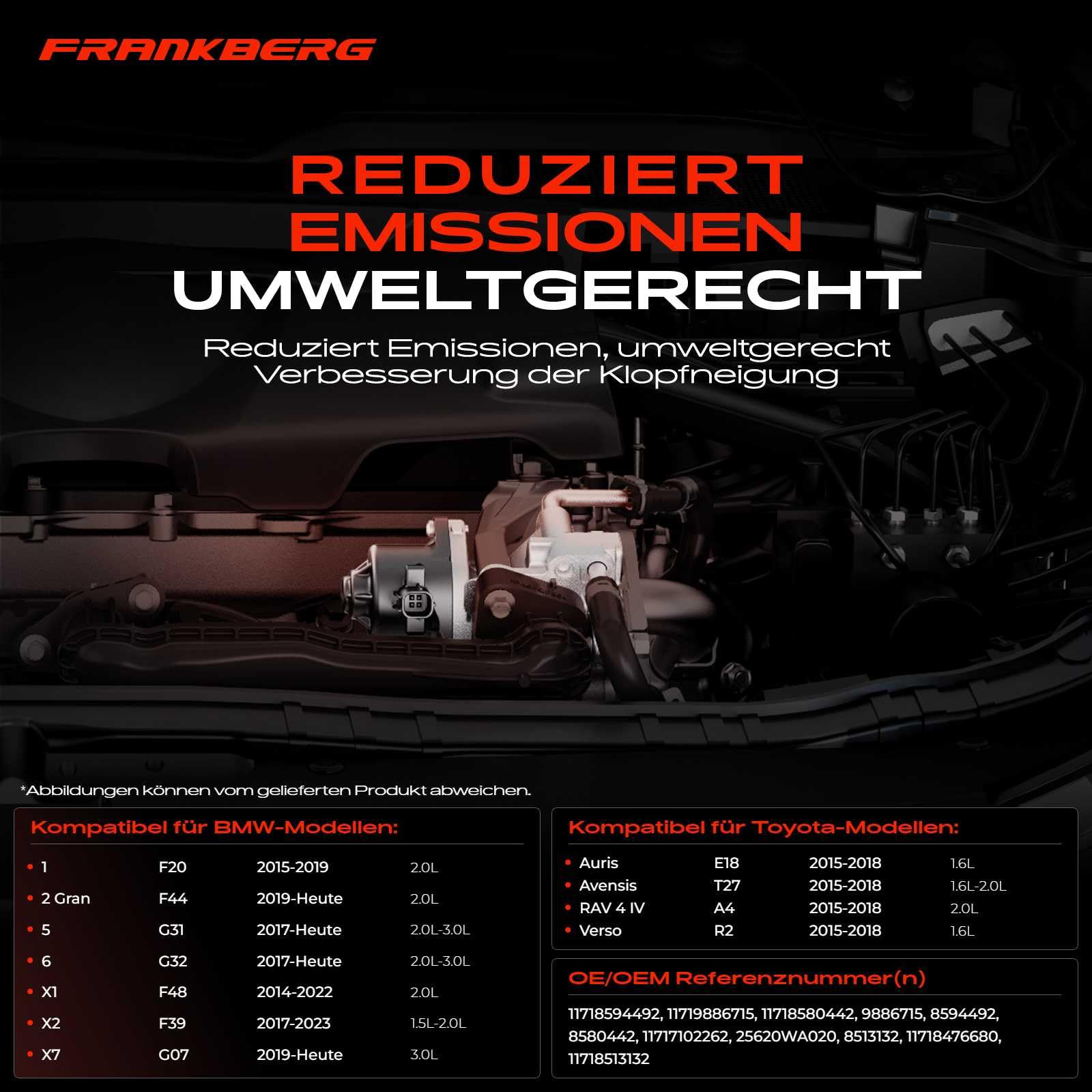 Frankberg Válvula EGR de tubería de 5 Polos 11718513132 | Compatible con: Serie 3 Touring G21 G81, 2 Furgonetas de turismo activas F45, 6 Gran Turismo G32, A.u.r.i.s E18