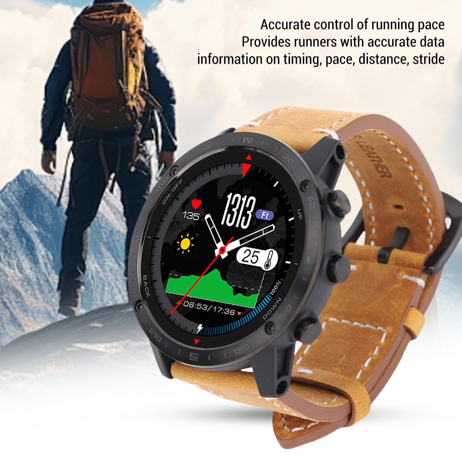 Smartwatch da Uomo Impermeabile da 1,3 Pollici Rotondo Fitness Tracker per Immersione per Nuoto e Corsa in Lega di Silicone Ti