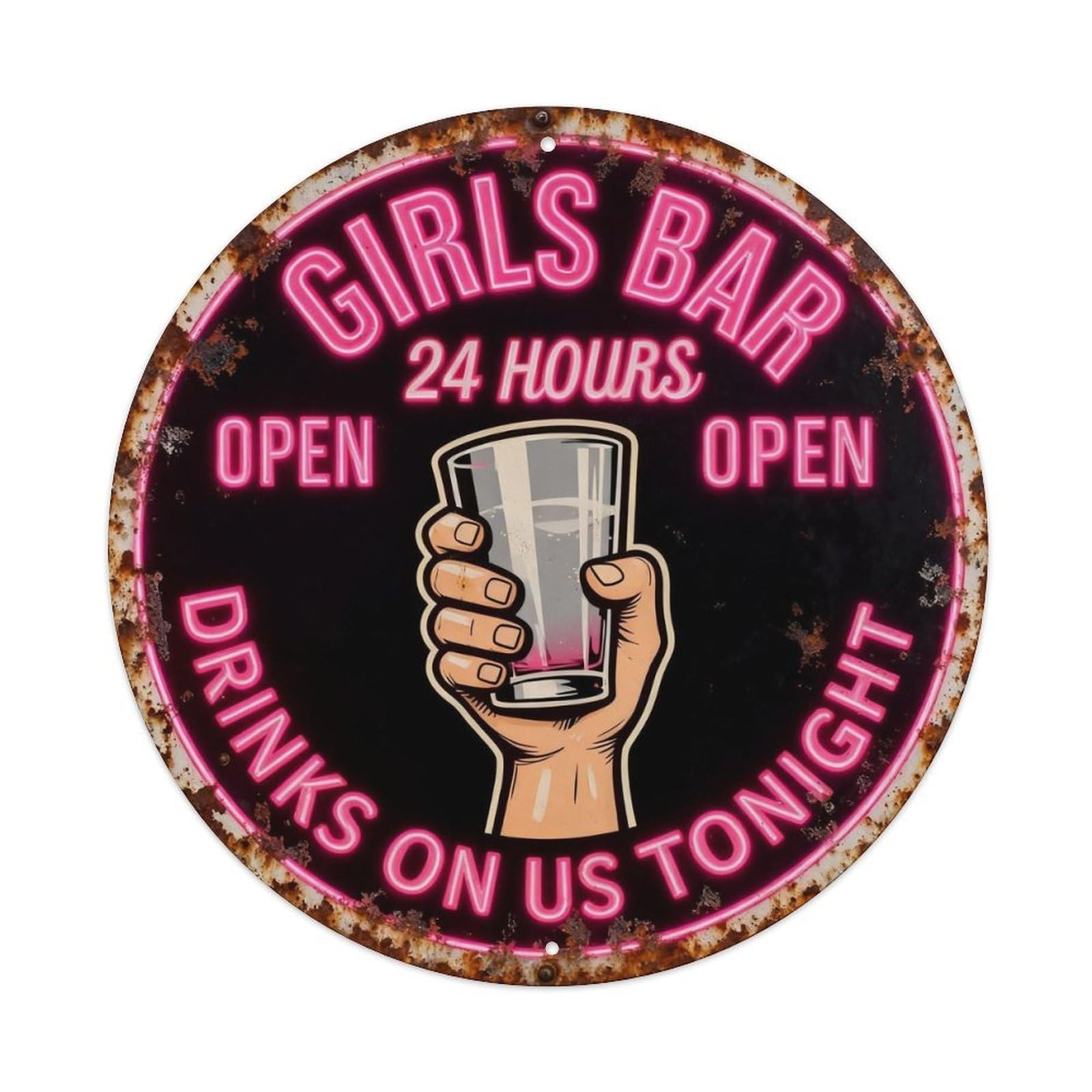 Girls Bar 24 Hours Open Metal Tin Sign Plaque