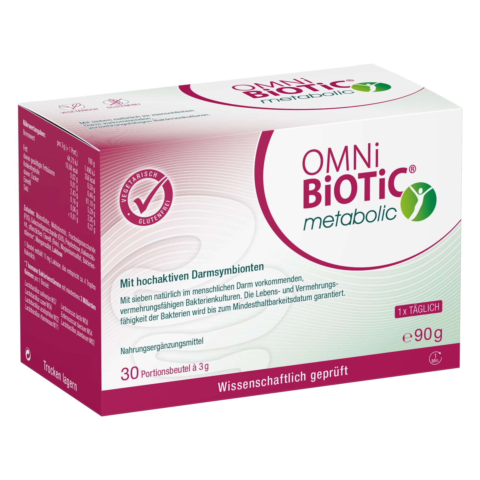 OMNi BiOTiC metabolic, 30 Portionen (90 g), 7 Bakterienstämme, 3 Mrd. Keime pro Tagesdosis, Pulver, Vegetarisch, Glutenfrei, Zur täglichen Anwendung