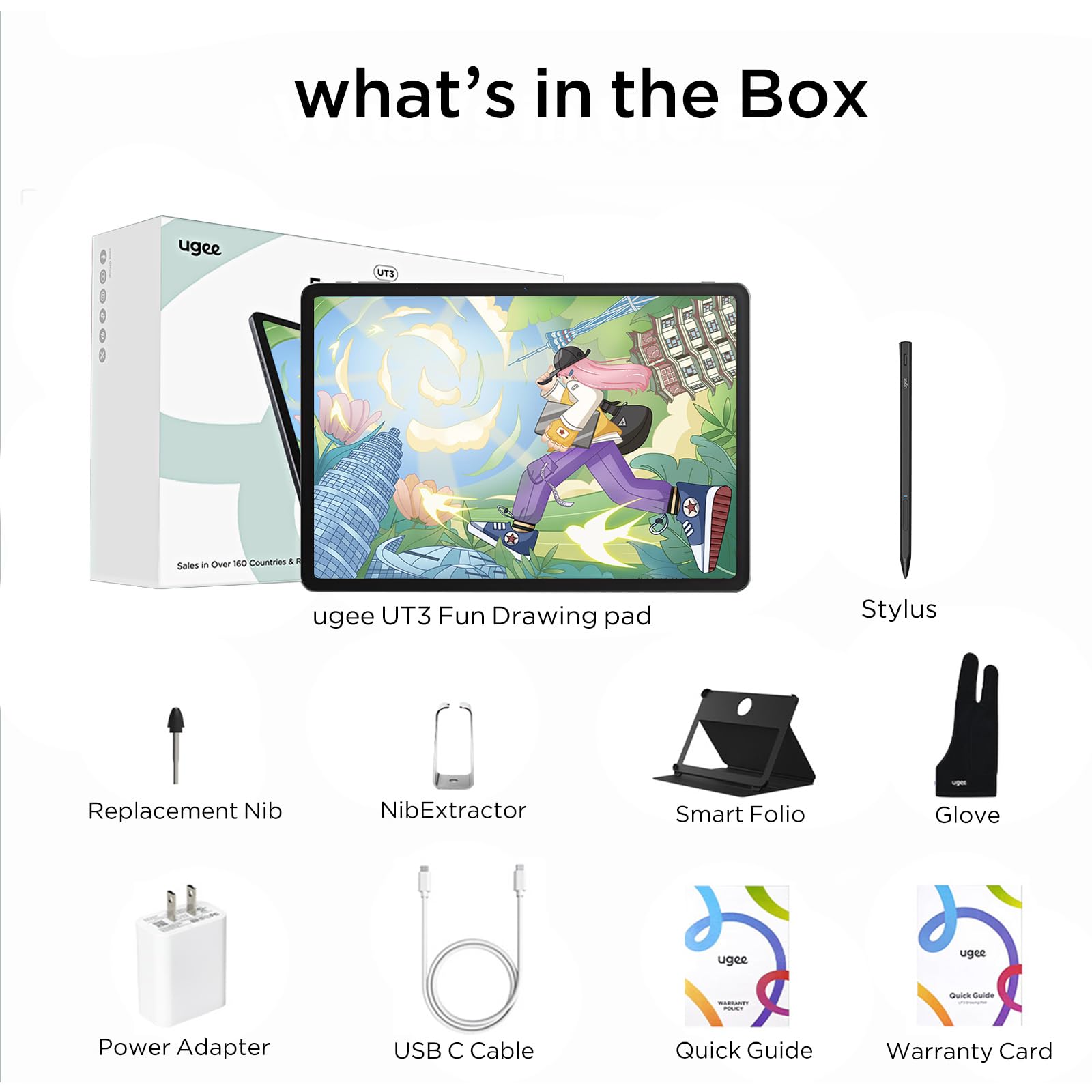 Ugee UT3 Android 14 Pad 8GB+256GB 14,25'' Standalone-Zeichentablett ohne Computer benötigt, 2,4K Ultra HD großer Bildschirm mit vollständig laminiertem Display, Zeichenständer mit 10000mAh+27W-Akku