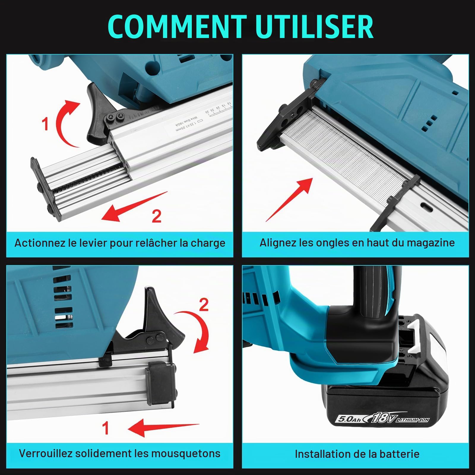 WingFly Agrafeuse Sans fil Compatible avec Makita 18V, Cloueuse Professionnelle avec 2000 clous, Agrafeuse électrique pour Projets de Bricolage en Meubles, Menuiserie (Sans batterie)
